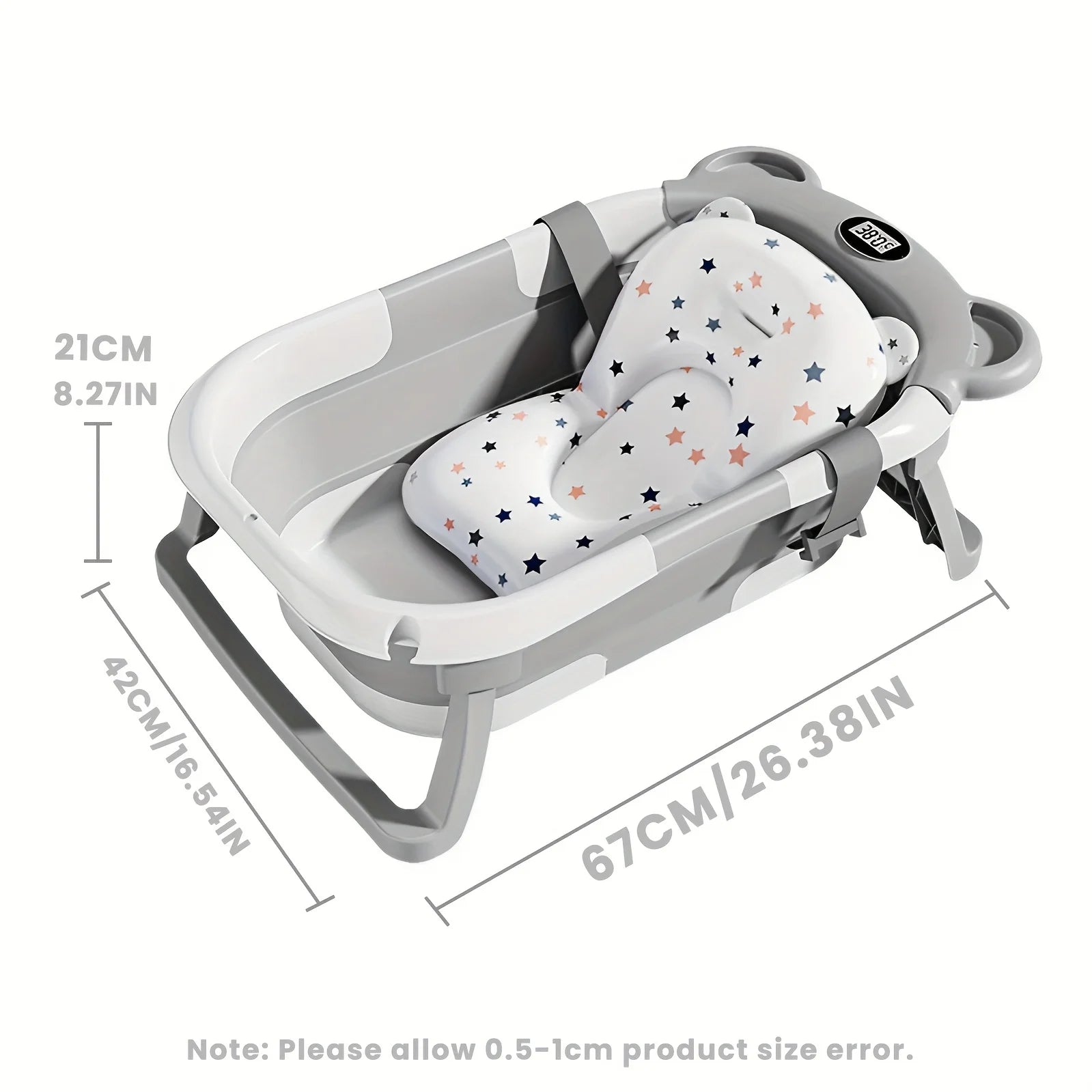 Anti-Slip Foldable Baby Bath Tub – with Thermometer, Bath Cushion, Easy Storage, 0-36 Months, Blue, Pink