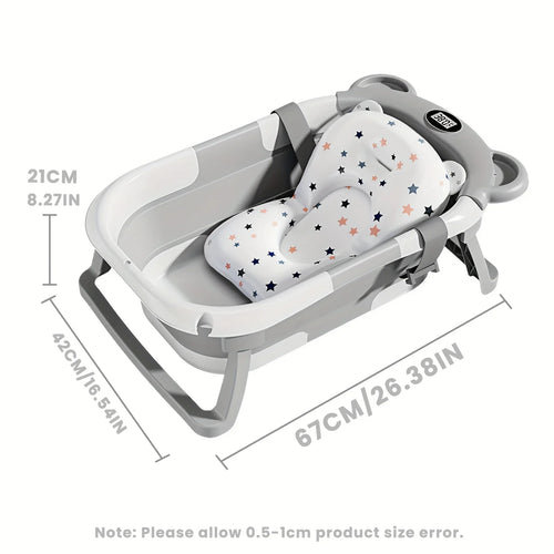 Anti-Slip Foldable Baby Bath Tub – with Thermometer, Bath Cushion, Easy Storage, 0-36 Months, Blue, Pink