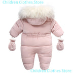 2025 New Winter Baby Rompers Thick Warm Infant Hooded Inside Fleece Jumpsuit Newborn Boy Girl Overalls Toddler Clothing Set