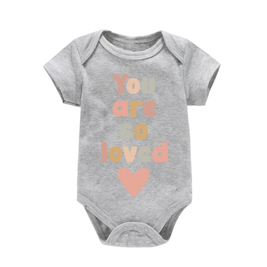 Newborn Baby Summer Rompers Infant Bodysuits Short Sleeve Jumpsuit “You Are So Loved” Baby Boy Girl Clothes Cotton  0-24 Months