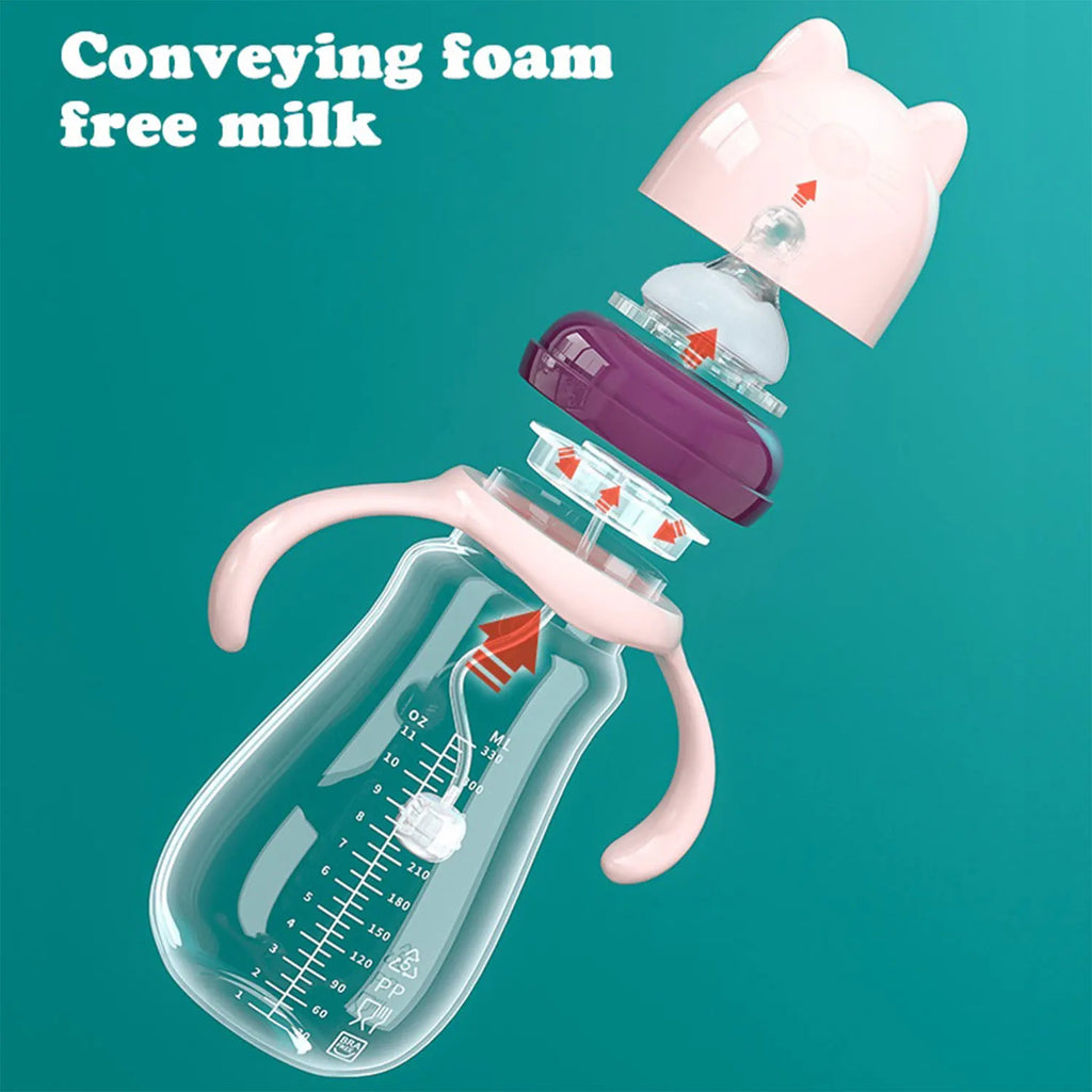 240ml newborn baby PP bottle, baby anti-colic bottle with handle, thickened and drop-proof, inverted without leakage, BPA-free