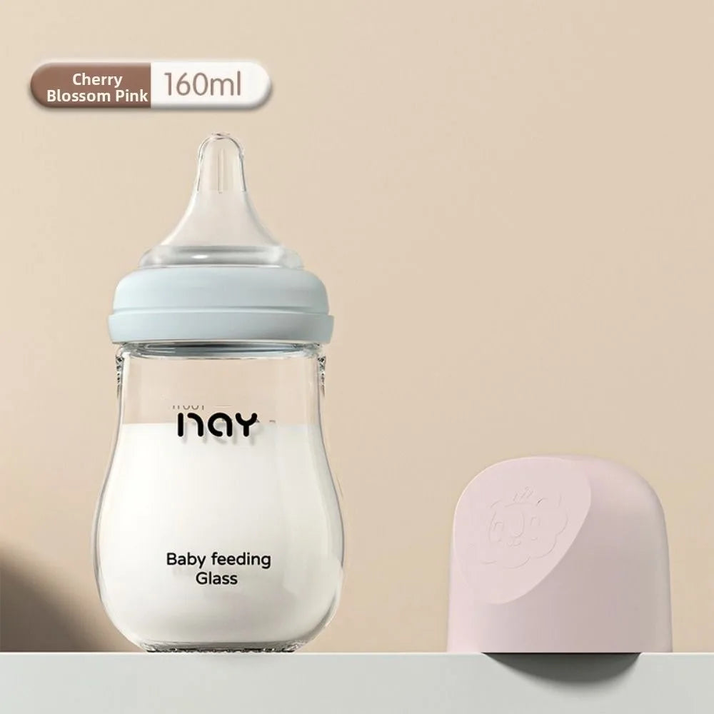 Cute Glass Baby Bottle Anti Choking 80/160ML Infant Milk Bottle Anti-flatulence Food Grade Baby Drinking Cup Toddler