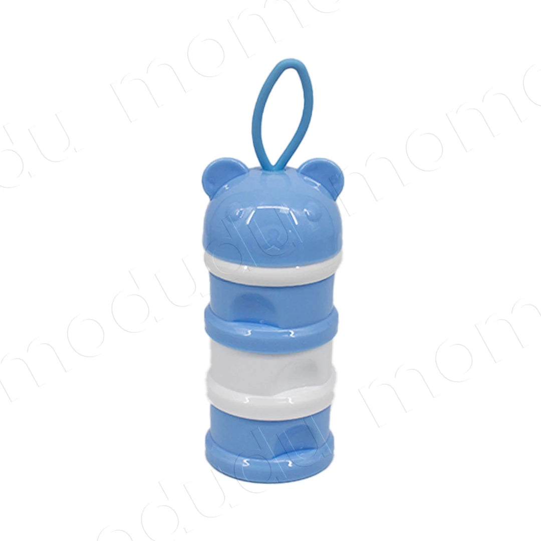 Portable 3-Layer  Milk Powder Box Formula Dispenser, Cute Bear Style Spill-Proof Container with Separate Sections