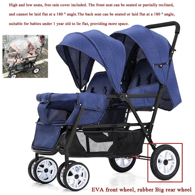 EU STOCK Twin strollers kids two seats strollers foldable carriage wholesale baby stroller Front and rear seats