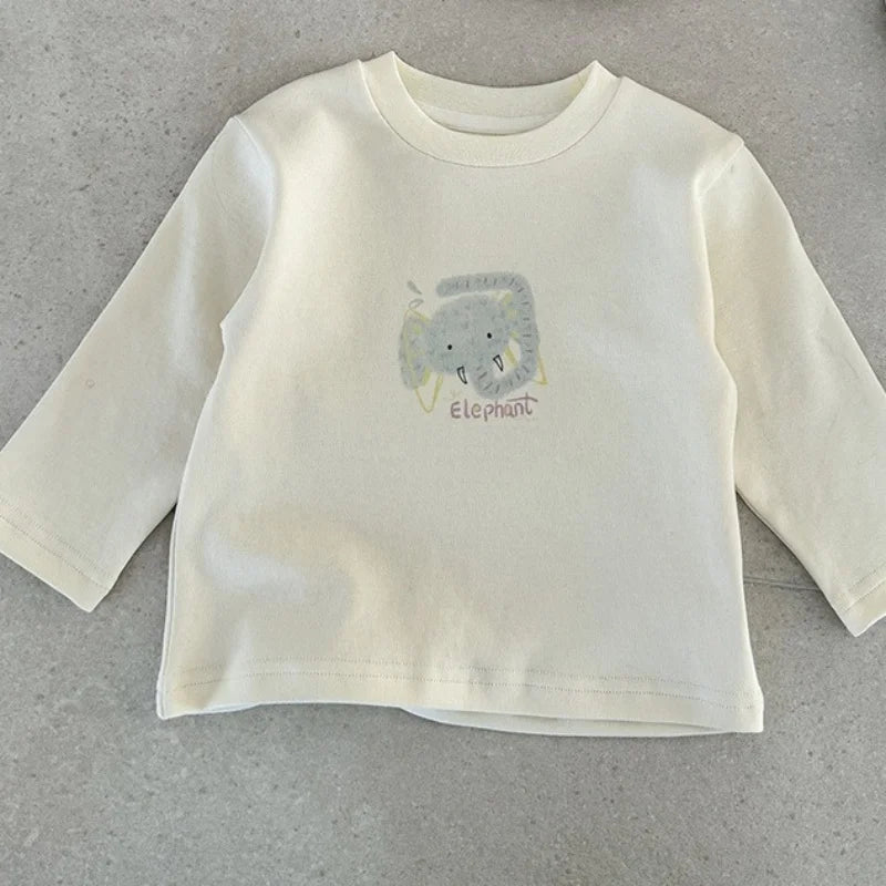 2026 Spring Korean Baby Clothing Cartoon Pattern Blouse for Boys Blue Sweatshirt Long Sleeve for Toddler