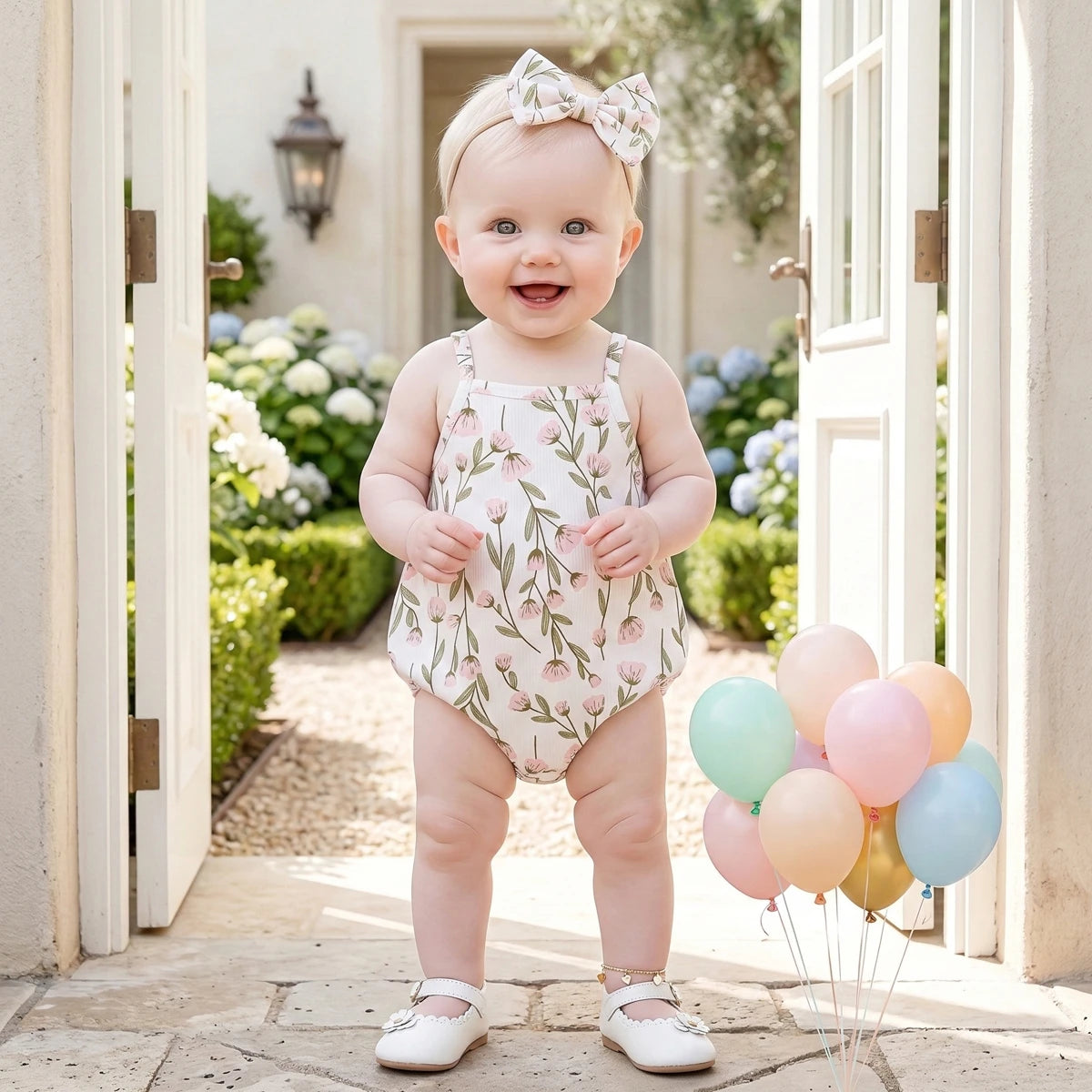 Body Bébé Fille Été – Combinaison Fleurie Sans Manches avec Bandeau