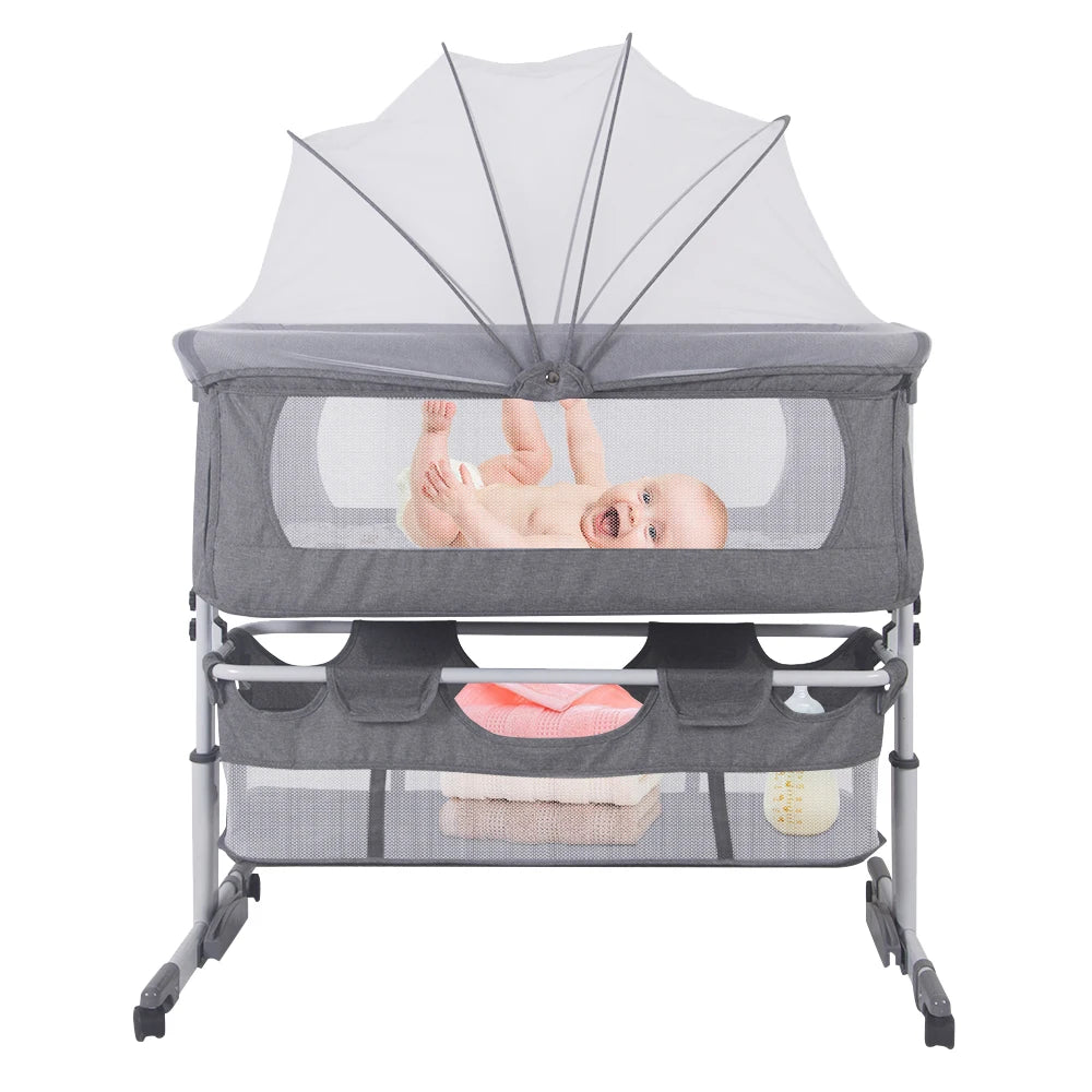 3 In 1 Travel Bed For Babies, Side Bed, Baby Cradle, Baby Bed, Baby Rocker, 6 Height Adjustable, Swing To Sleep, For Infants/Pet