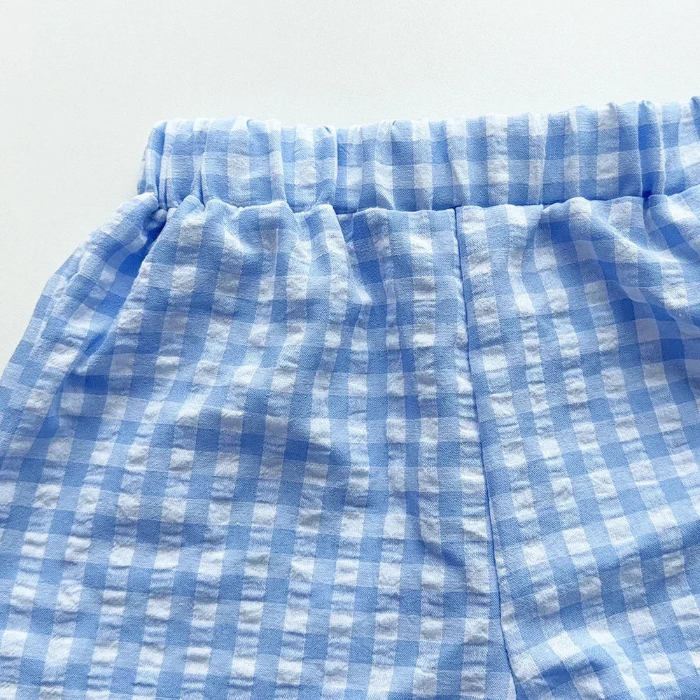Ensemble Bébé Fille Été – Gilet Dentelle & Pantalon Large Bleu Blanc