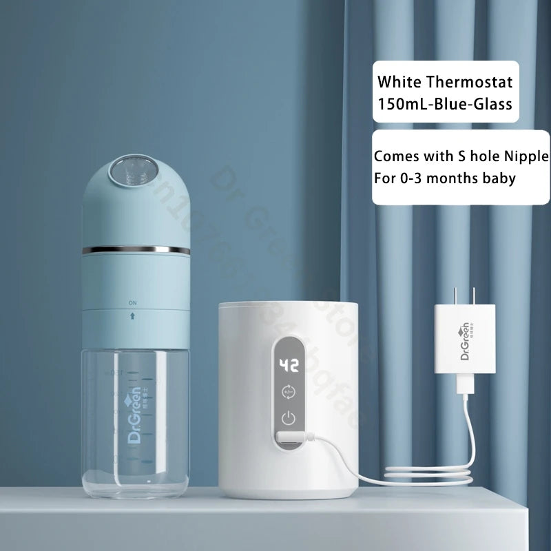 Dr.Green  4S Thermostatic Newborn Baby Bottle Wide Mouth Glass 150mL/240mL Sealed isolation Fast milk filling RemovableWashable