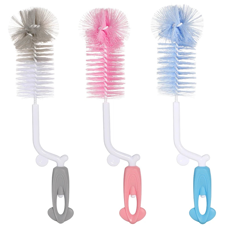3 in 1 Set SAIDAH 360° Nylon Rotating Feeding Milk Bottle Brush Set