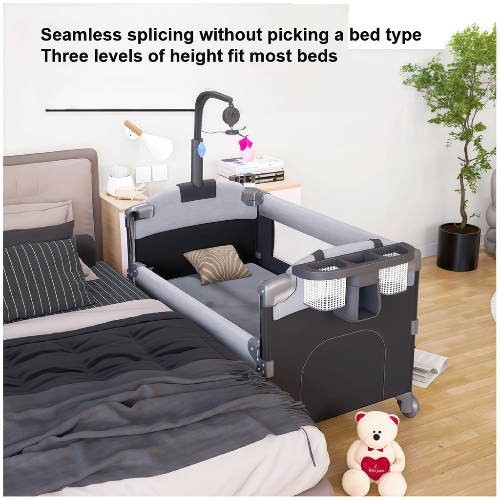 5-in-1 Baby Playpen Crib Bedside Sleeper with Diaper Table and Activity Center Foldable Multifunctional Infant Bed Winter Baby