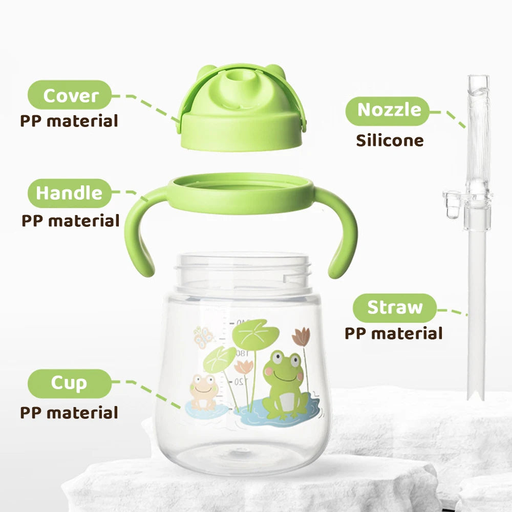 Anti-Colic Baby Water Cup Cartoon Baby Training Straw Cup with Double Handles Anti-Choking Training Cup for Boys and Girls