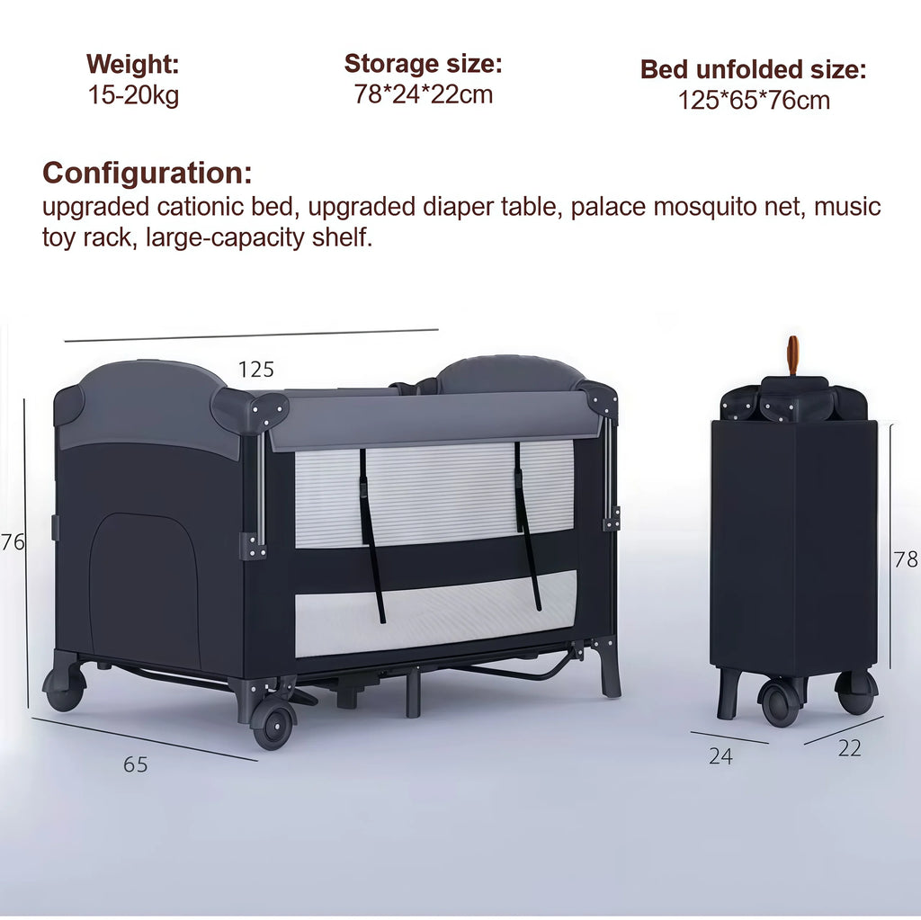 5-in-1 Baby Playpen Crib Bedside Sleeper with Diaper Table and Activity Center Foldable Multifunctional Infant Bed Winter Baby