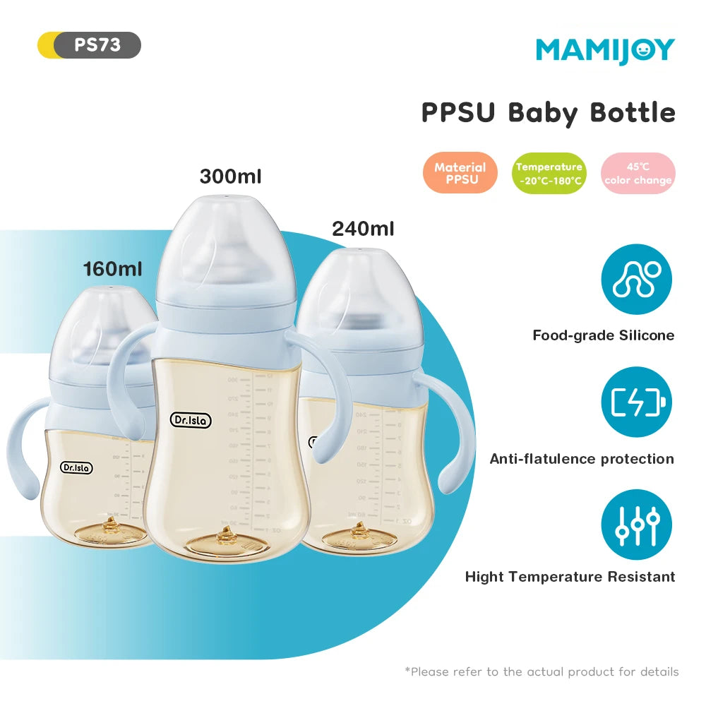 MAMIJOY 160/240/300ml Baby Dot Anti-Colic＆Anti-Bloating PPSU Milk Bottle Kids Drinking Bottle＆Temperature Display Function PS73