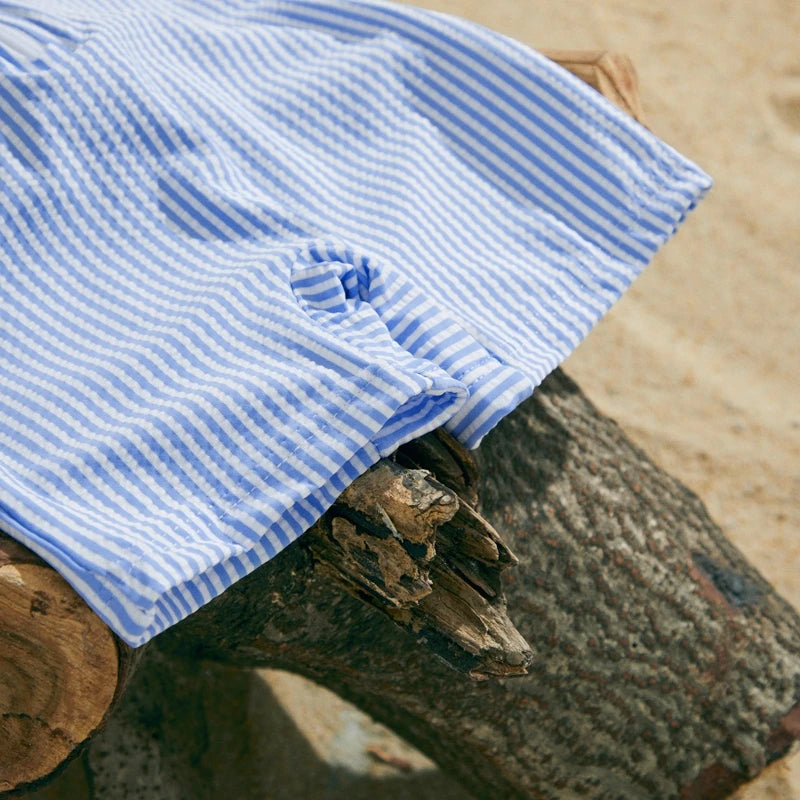Maillot de Bain Bébé Anti-UV – Combinaison Rayée Manches Courtes & Chapeau