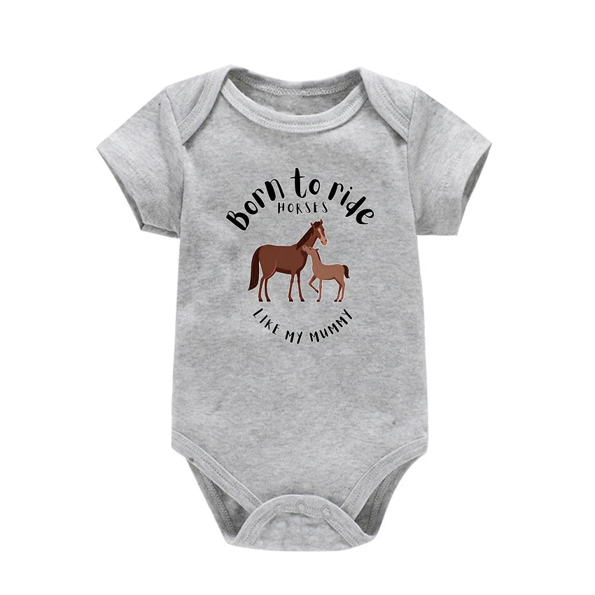 Newborn Baby Summer Rompers Infant Bodysuits Short Sleeve Jumpsuit Born To Ride Horses for babies Baby Boy Girl Clothes