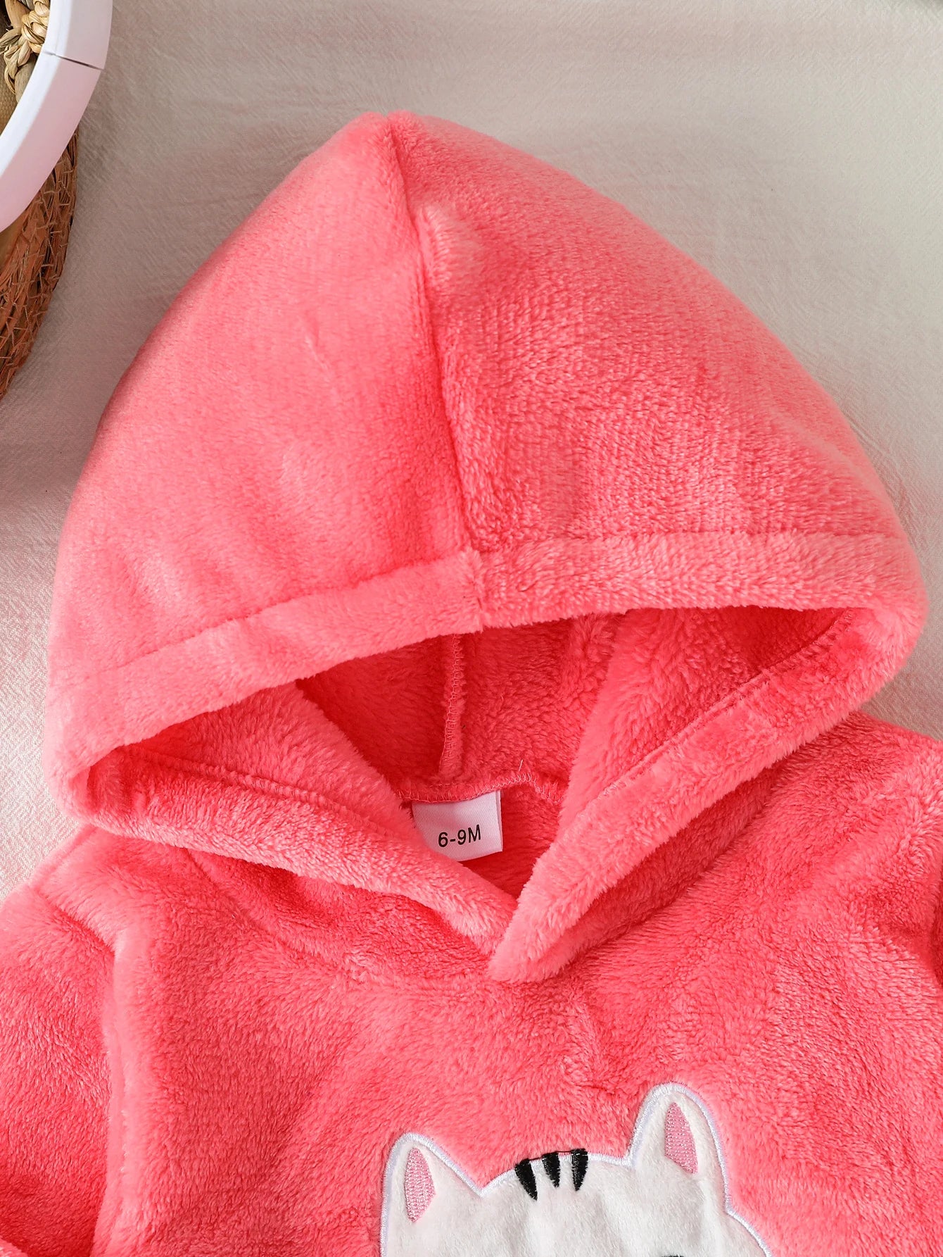 2025 New Style Baby Girls Autumn/Winter Pink Plush Hoodie Sweatshirt Cartoon Cat & Trousers For 1-3Y Casual Cute Set