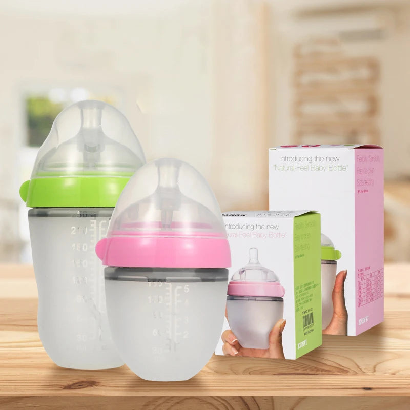Silicone Baby Bottles for Newborn Baby  Anti Colic Infant Bottles Wide Neck  Nipple Slow Flow Breastfeeding Toddler Bottles 1PC