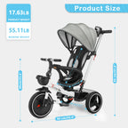 Baby Tricycle,6-in-1 Baby Push Bike Steer Stroller,Learning Toddler Bike/Detachable Guardrail,Adjustable Canopy