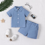 Ensemble Bébé Garçon 2 Pièces – Chemise Jacquard & Short d'Été