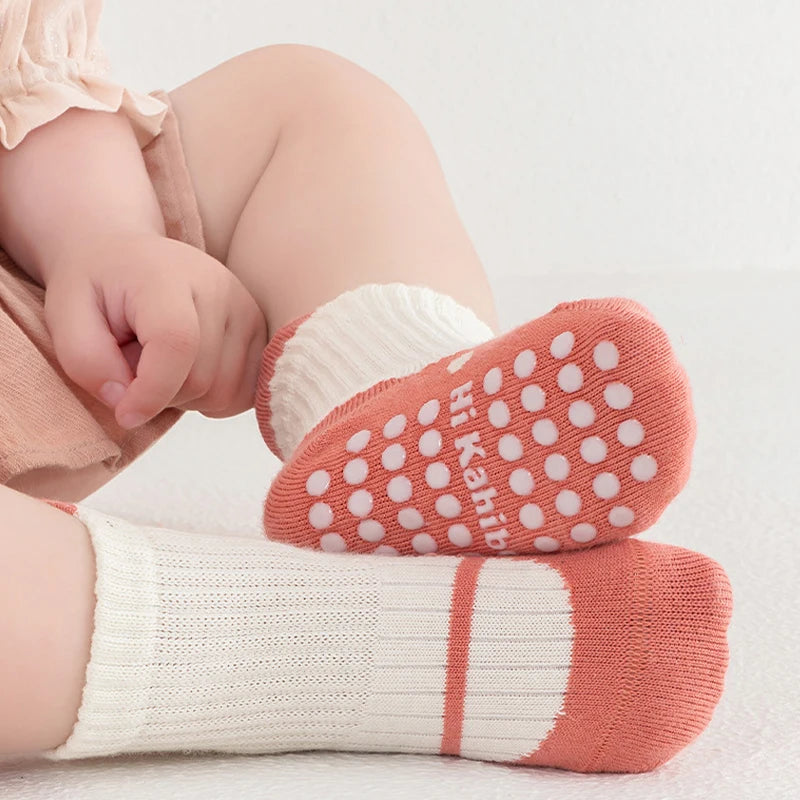 3/6 Pairs Baby Floor Socks with Grips Breathable Cotton Non-Slip Socks for Toddlers 0-5 Years