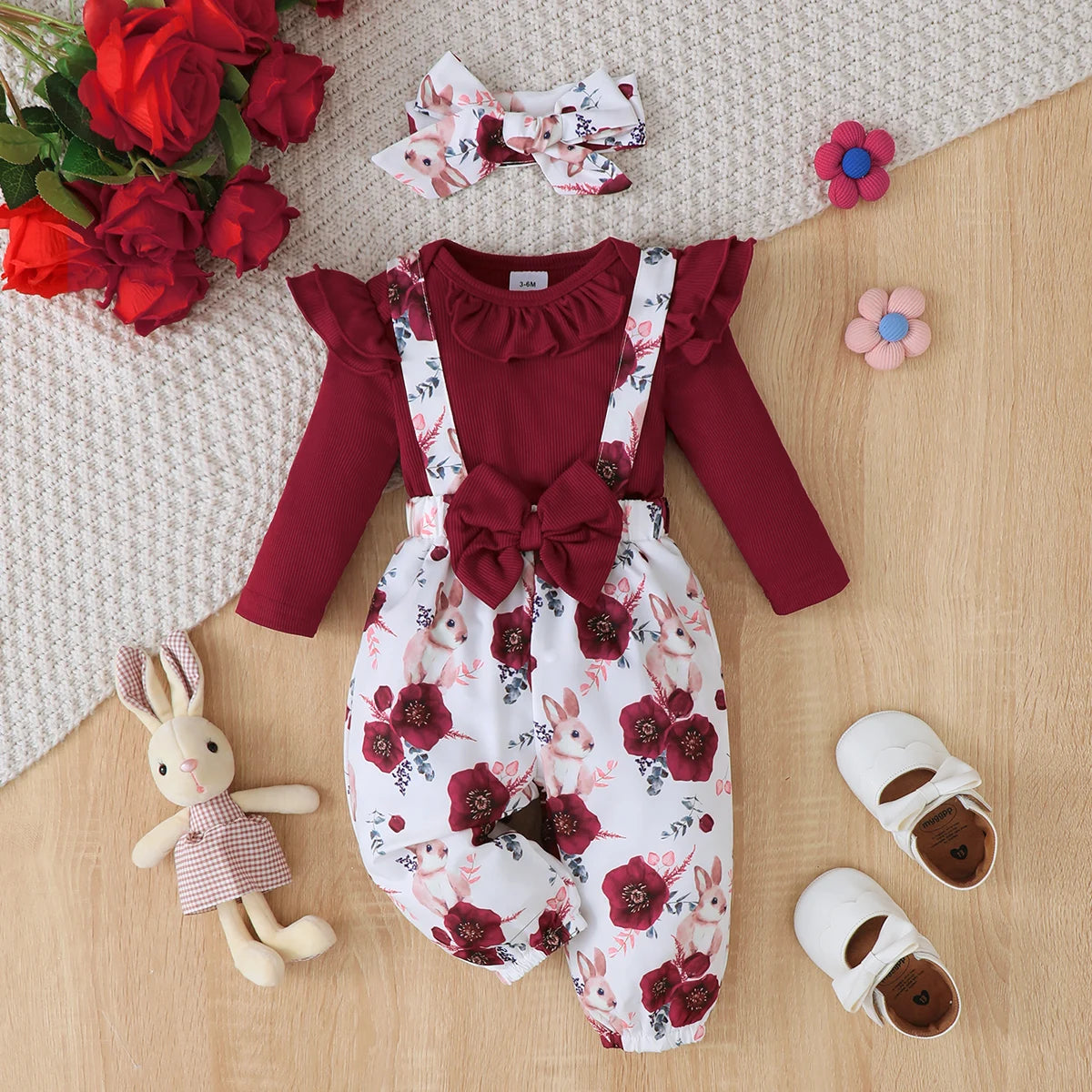 Ensemble Bébé Fille – Jumpsuit + Pantalon 3 pcs