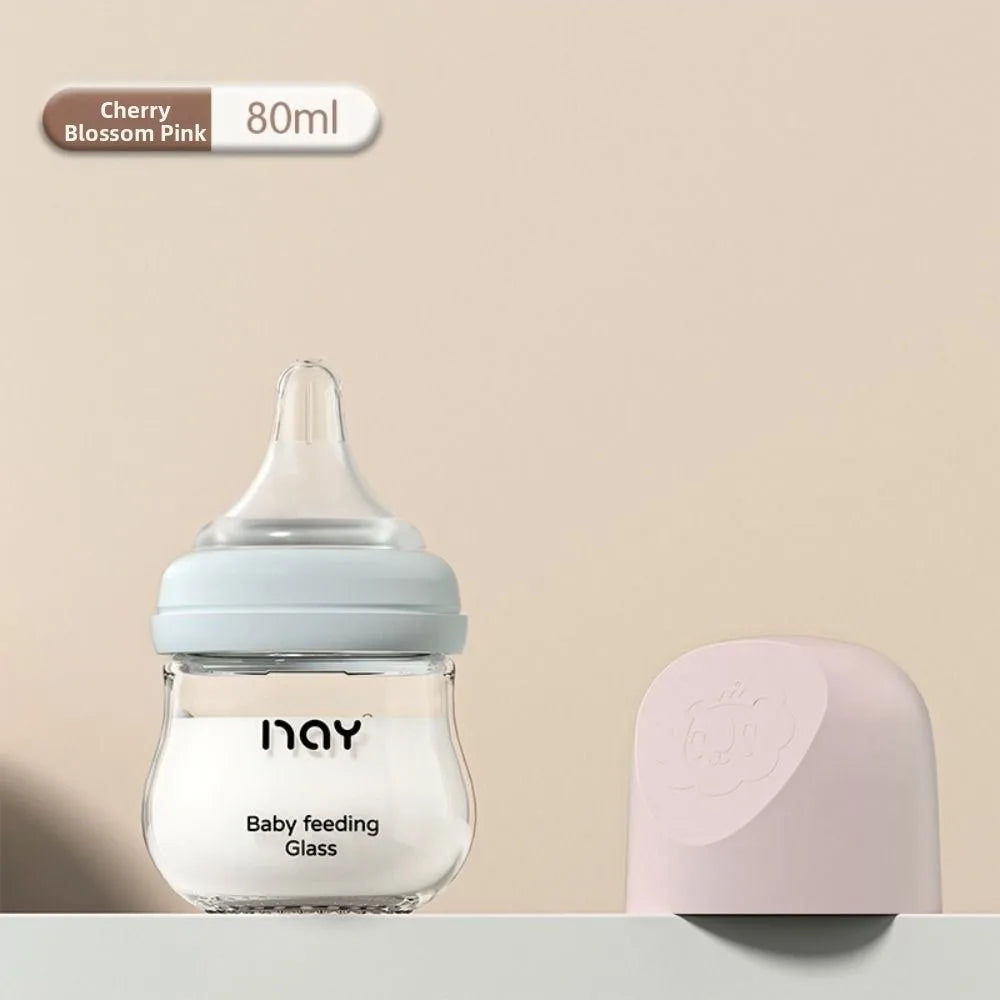 Cute Glass Baby Bottle Anti Choking 80/160ML Infant Milk Bottle Anti-flatulence Food Grade Baby Drinking Cup Toddler