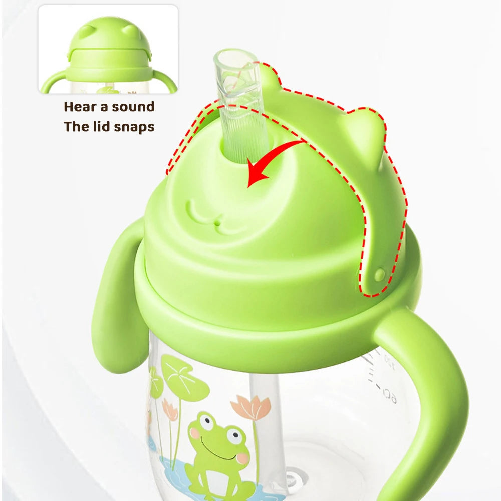 Anti-Colic Baby Water Cup Cartoon Baby Training Straw Cup with Double Handles Anti-Choking Training Cup for Boys and Girls
