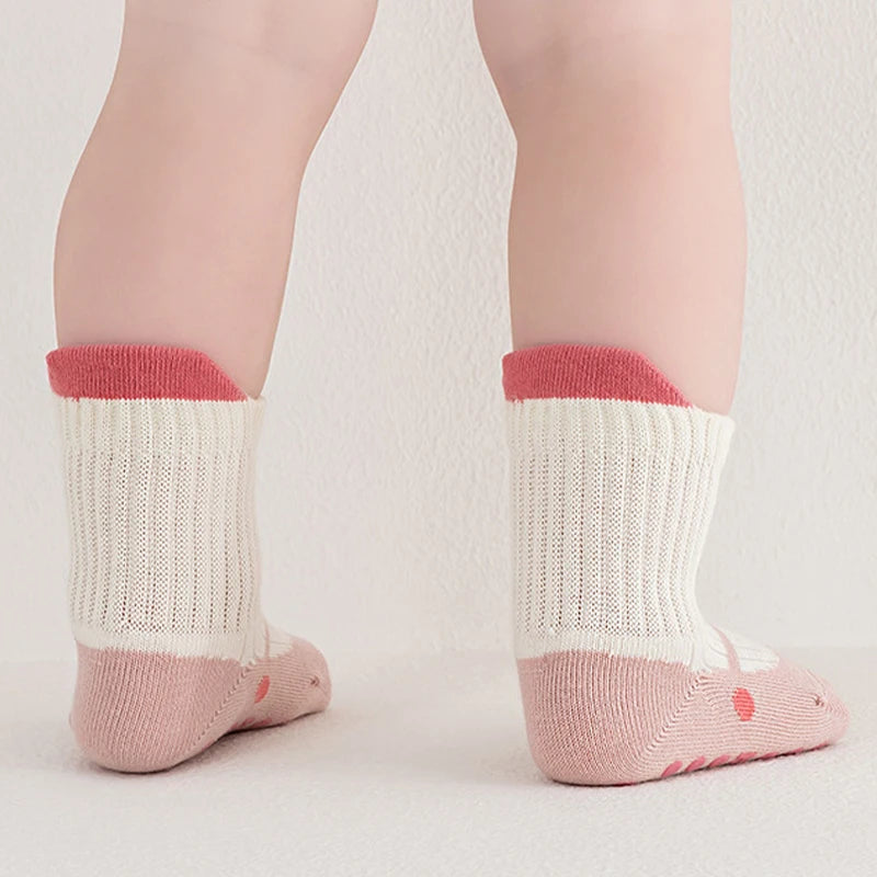3/6 Pairs Baby Floor Socks with Grips Breathable Cotton Non-Slip Socks for Toddlers 0-5 Years