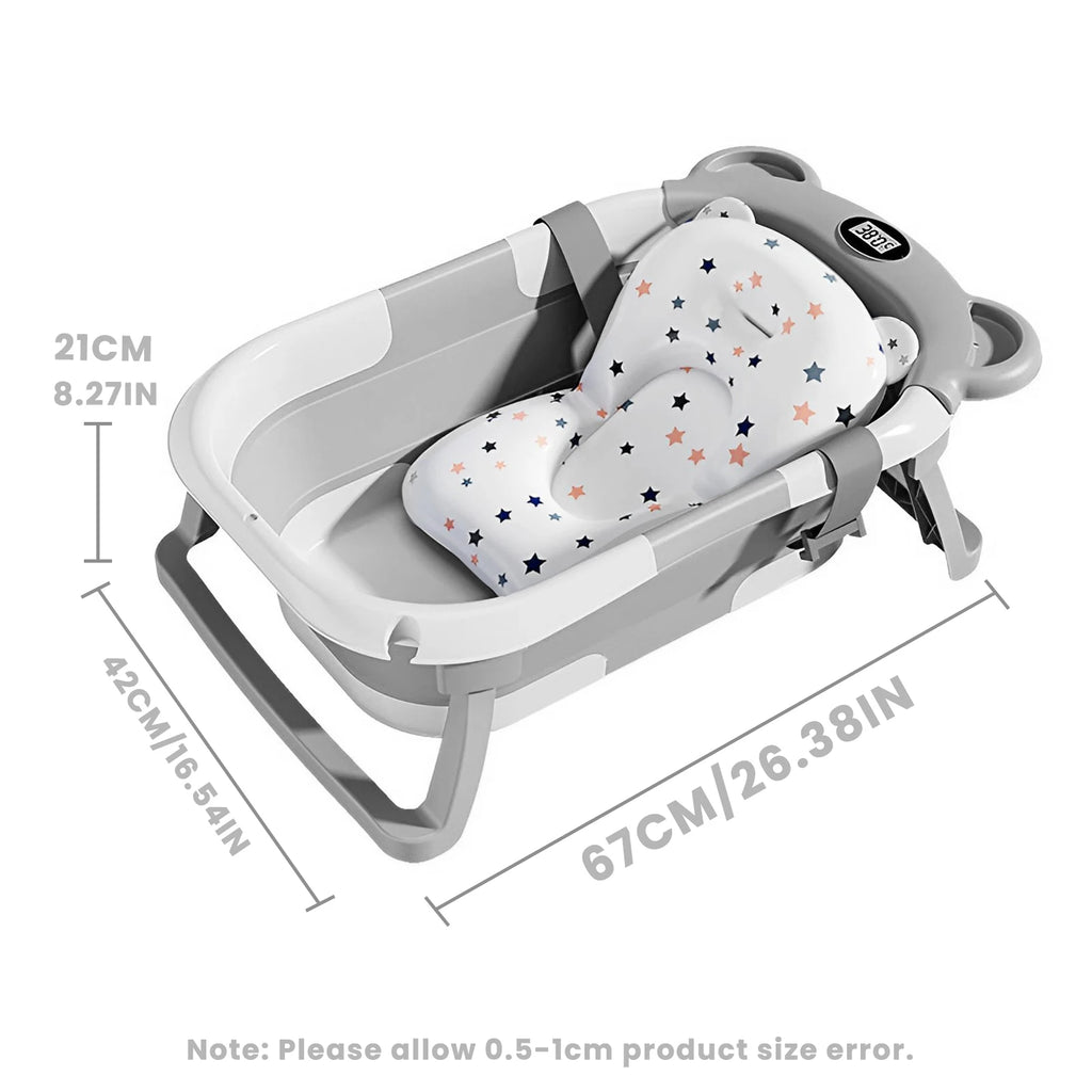 Collapsible Baby Bathtub for Newborn with Thermometer &1Soft Floating Cushion,Portable Travel Bathtub with Drain Hole,Baby Tubs