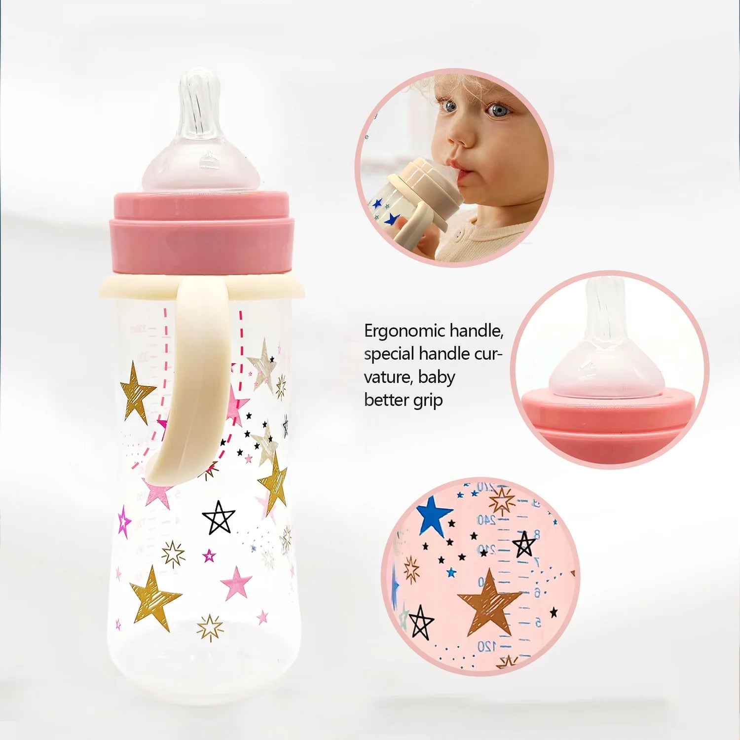 330ml baby bottle with handle, easy to clean, feeding accessory for children, suitable for various occasions