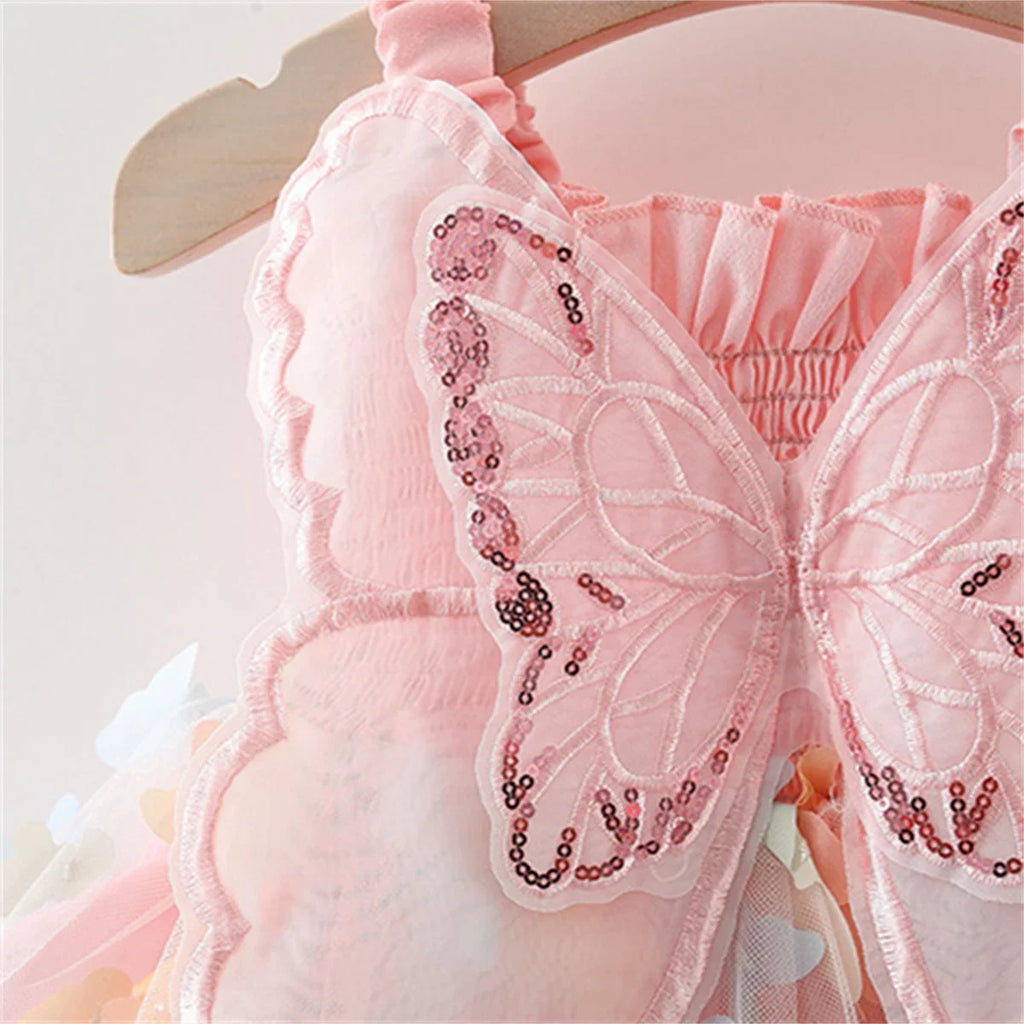 Robe Bébé Fille Princesse – Ailes de Papillon & Dos Nu Élégant
