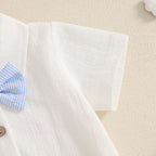 Ensemble Gentleman Bébé Garçon – Barboteuse, Short à Bretelles & Nœud Papillon