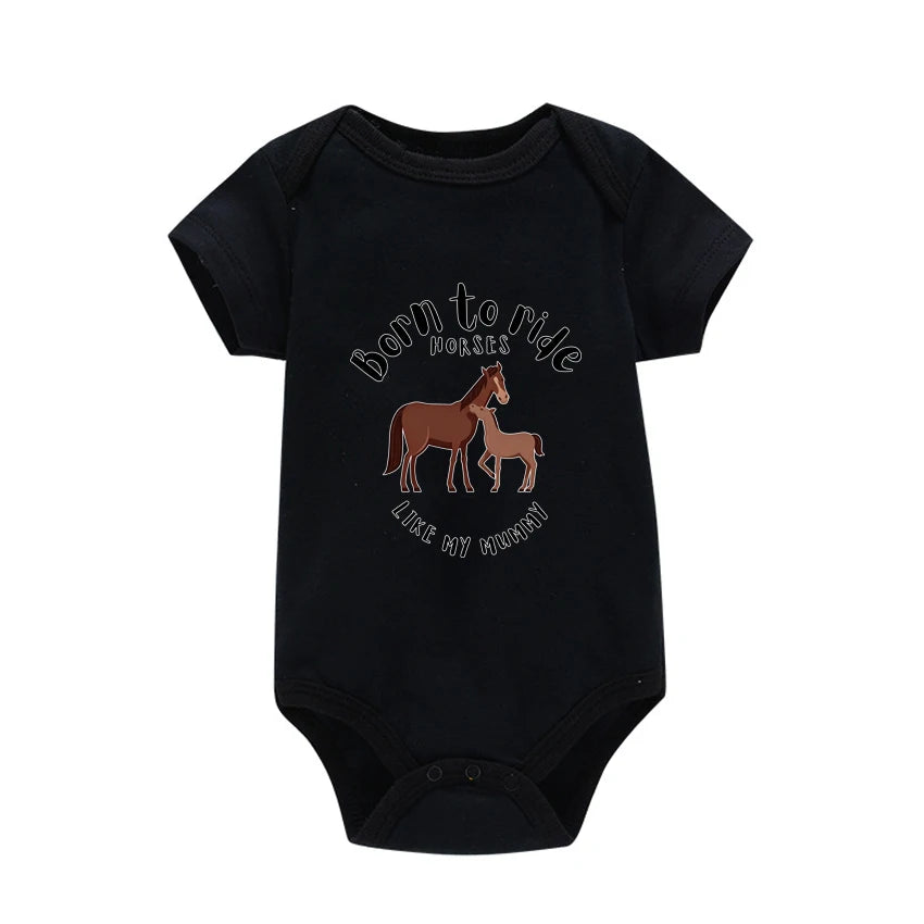 Newborn Baby Summer Rompers Infant Bodysuits Short Sleeve Jumpsuit Born To Ride Horses for babies Baby Boy Girl Clothes