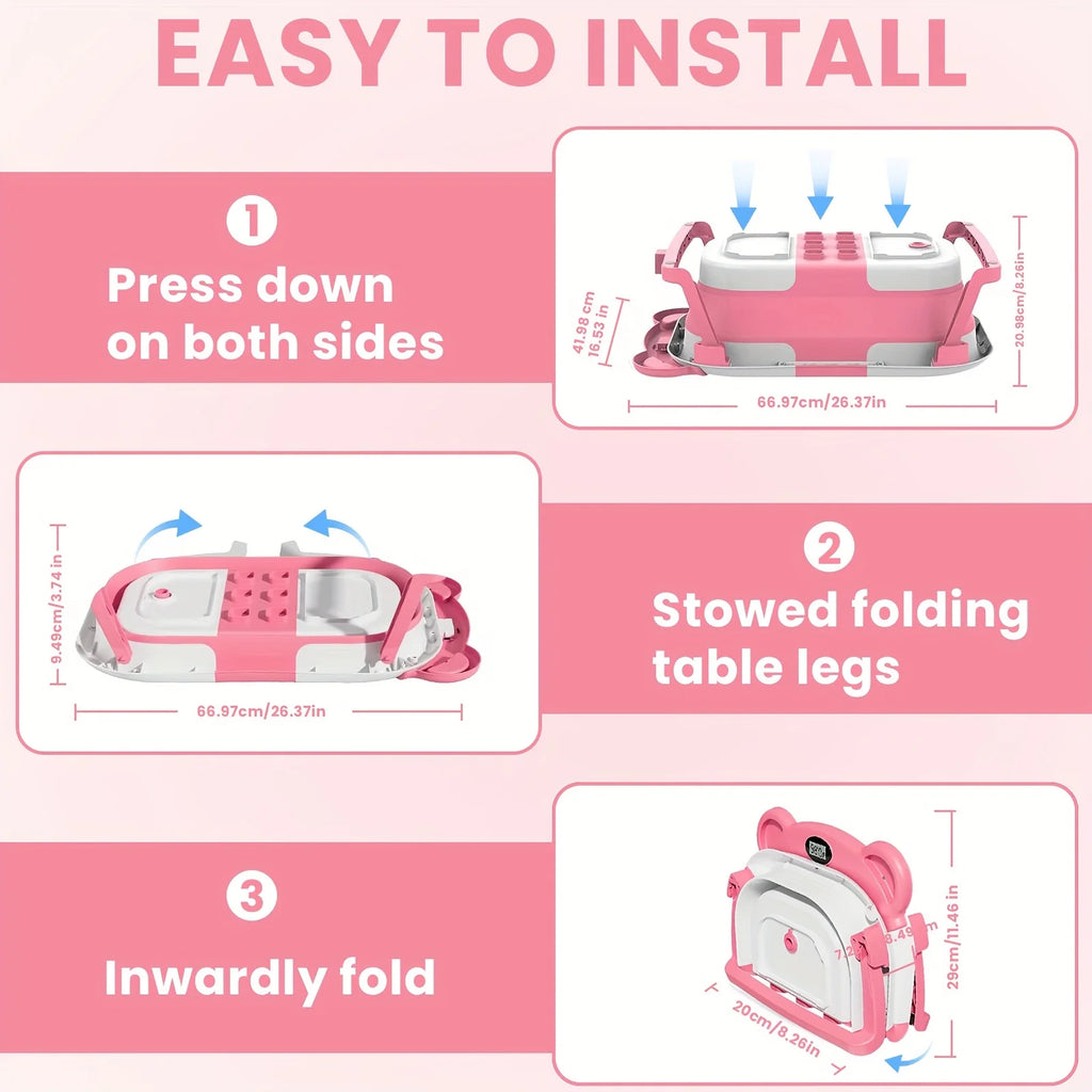 Anti-Slip Foldable Baby Bath Tub – with Thermometer, Bath Cushion, Easy Storage, 0-36 Months, Blue, Pink