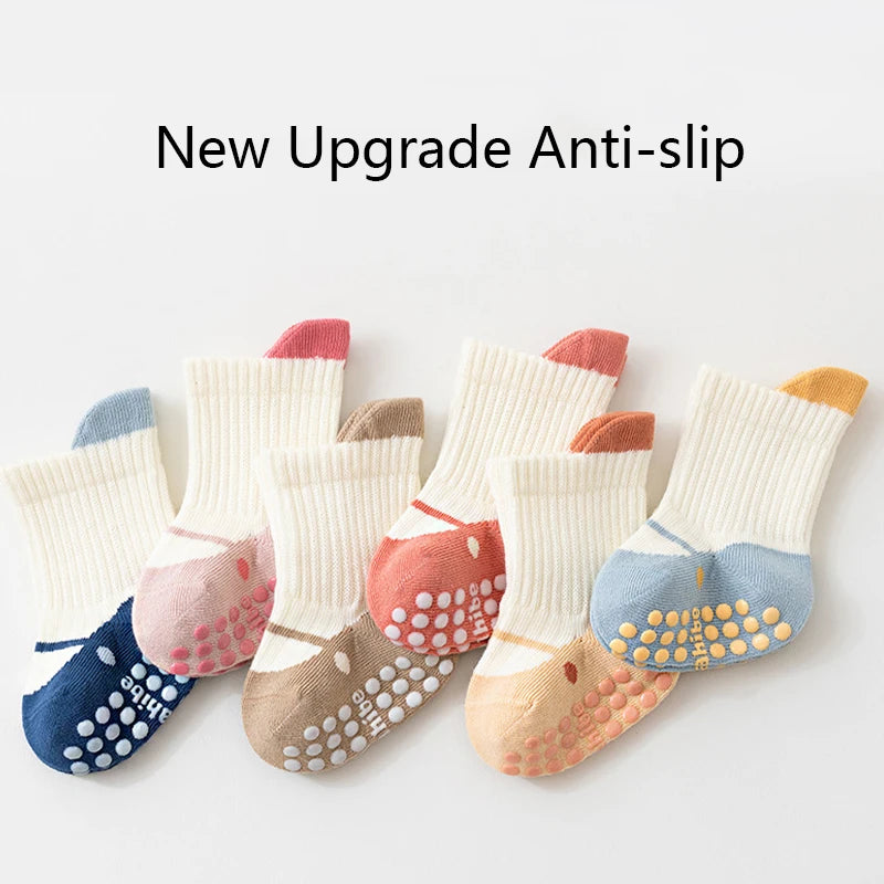 3/6 Pairs Baby Floor Socks with Grips Breathable Cotton Non-Slip Socks for Toddlers 0-5 Years