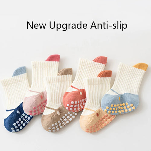 3/6 Pairs Baby Floor Socks with Grips Breathable Cotton Non-Slip Socks for Toddlers 0-5 Years
