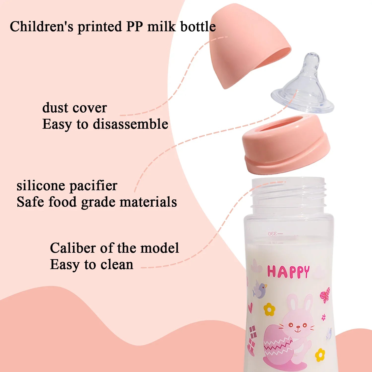 330ml Painted cartoon baby baby anti-choking Pp babybottle suitable set for newboms 0-24 months baby bottlemother and baby