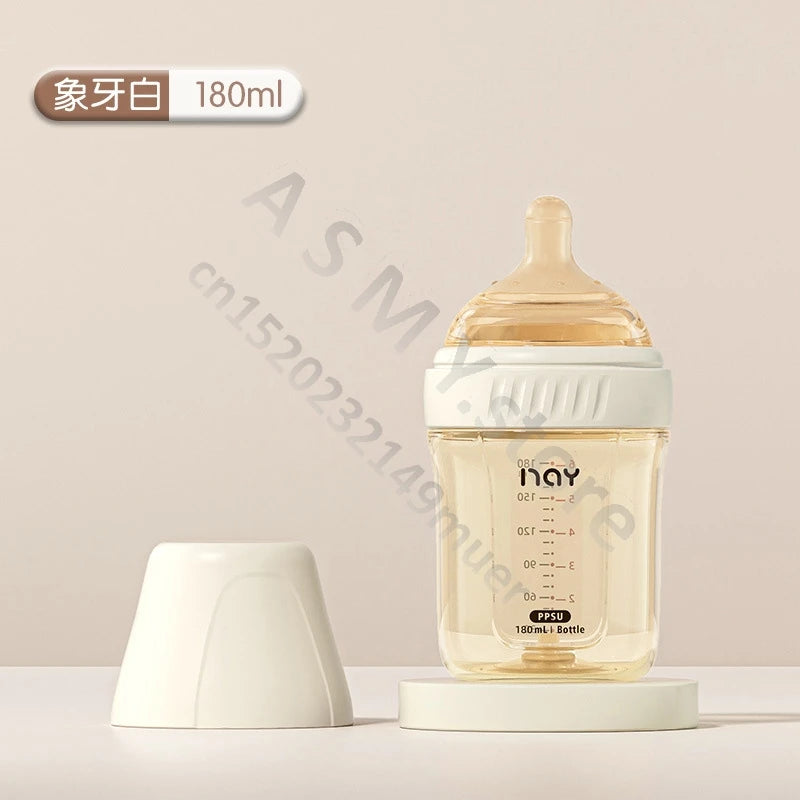 PPSU baby bottle, wide caliber, anti bloating and anti choking, baby learning drink cup, children's milk straw cup