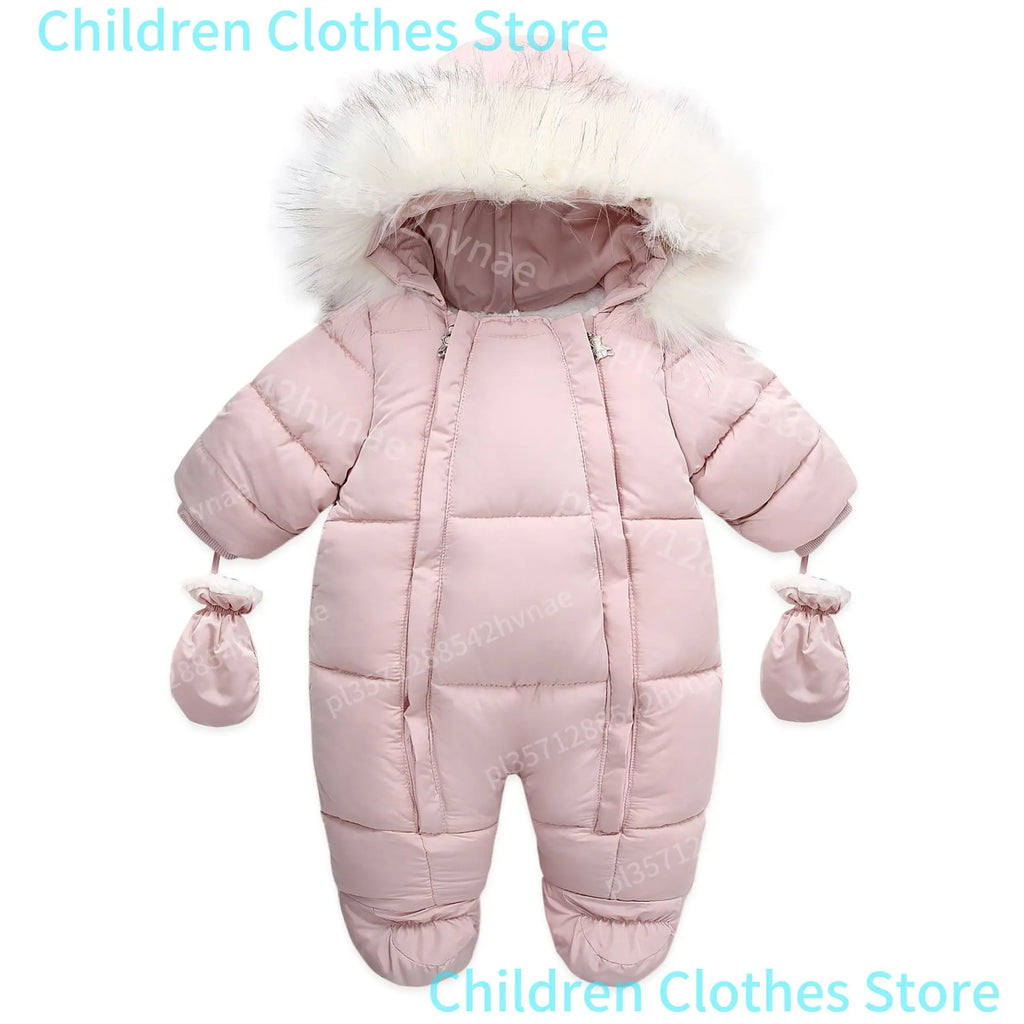 2025 New Winter Baby Rompers Thick Warm Infant Hooded Inside Fleece Jumpsuit Newborn Boy Girl Overalls Toddler Clothing Set