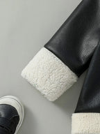 2024 Baby Boys Black Leather Coats Winter Fashion Turn-down Collar Jackets Thick Warm Outerwear Children Clothes For 3M-3Y