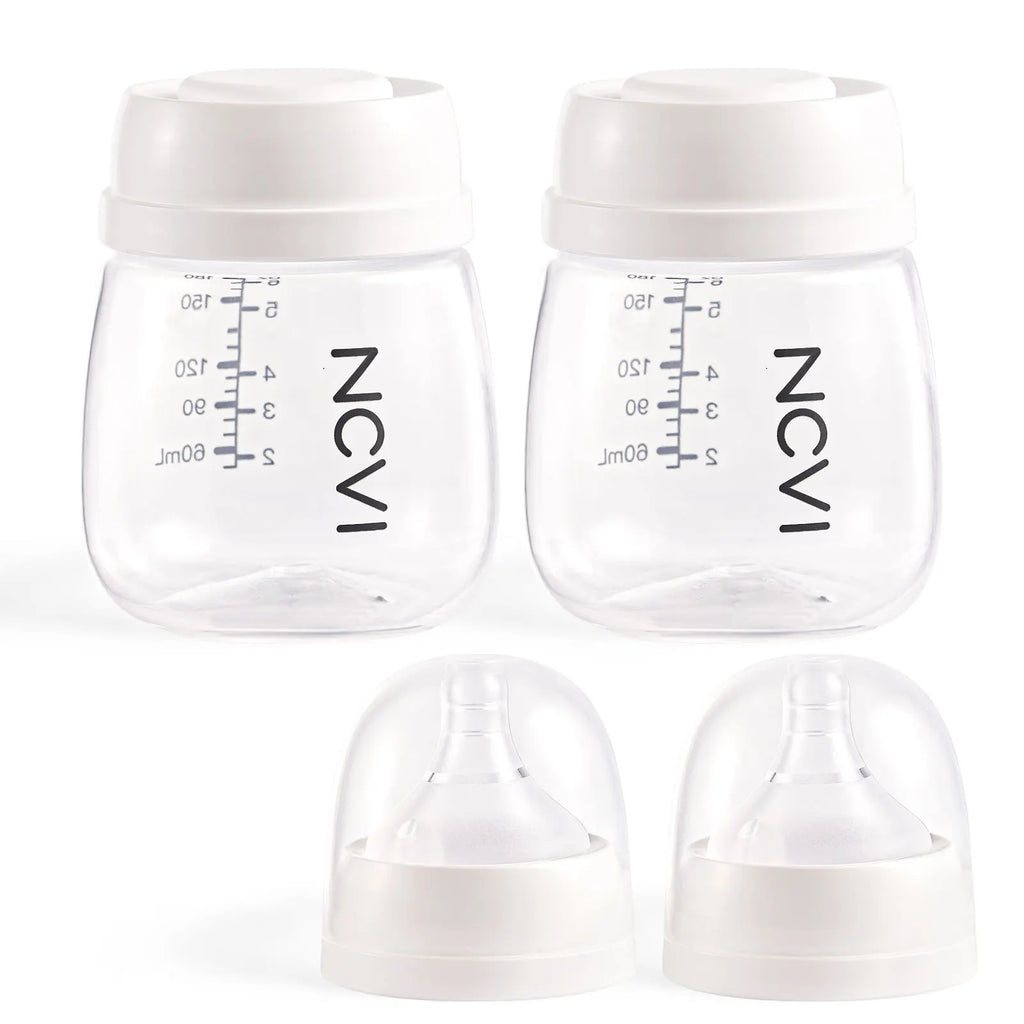 NCVI Breast Milk Storage Bottles, Baby Bottles with Nipples and Travel Caps, Anti-Colic, BPA Free, 2 Count,White