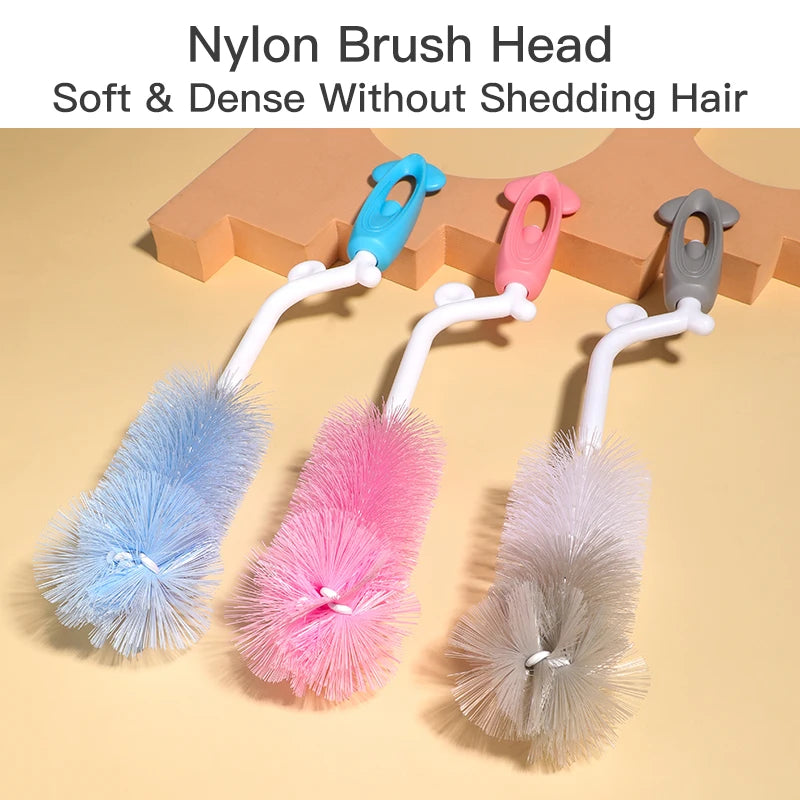 3 in 1 Set SAIDAH 360° Nylon Rotating Feeding Milk Bottle Brush Set