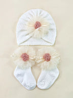 Ensemble Bébé Fille – Bonnet Nœud & Chaussettes
