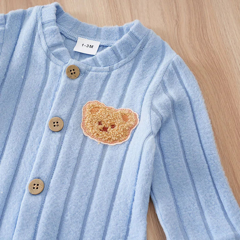 2pcs newborn baby romper Winter sweater knit long-sleeved blue Bear Chapter With hat One piece Baby pajamas 0-18 months Unisex