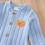 2pcs newborn baby romper Winter sweater knit long-sleeved blue Bear Chapter With hat One piece Baby pajamas 0-18 months Unisex