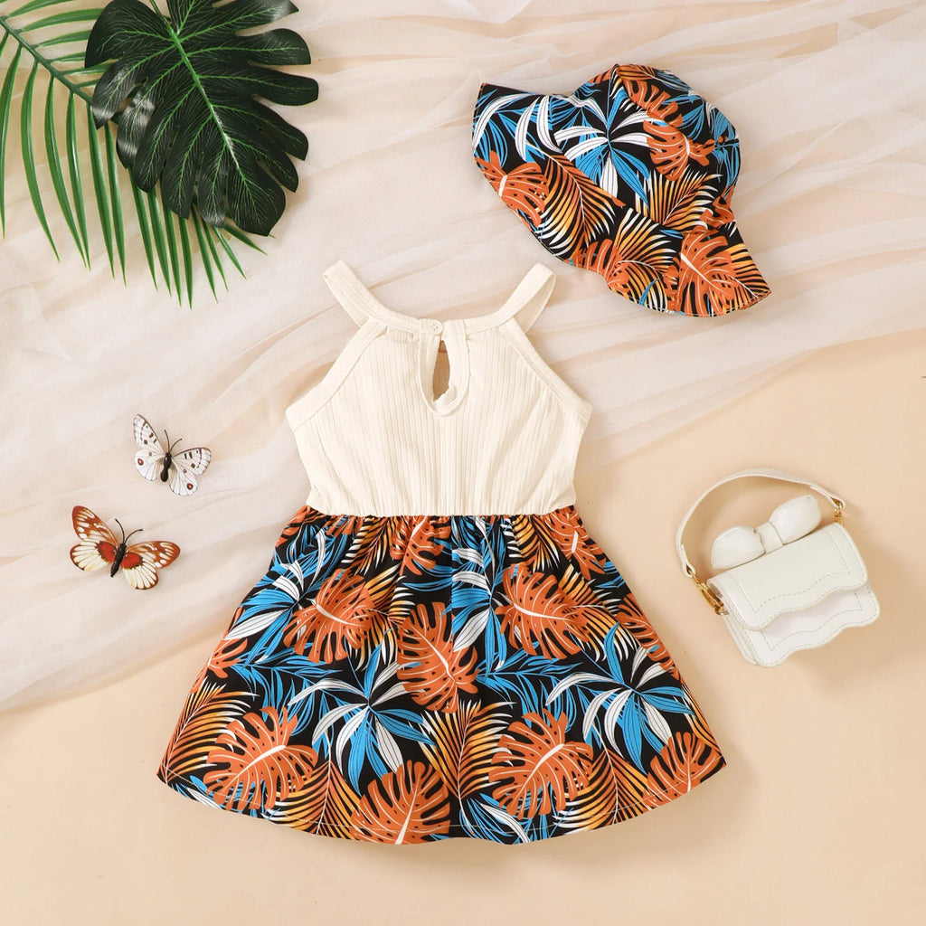 Ensemble Bébé Fille 2 Pièces – Robe à Nœud & Chapeau d'Été
