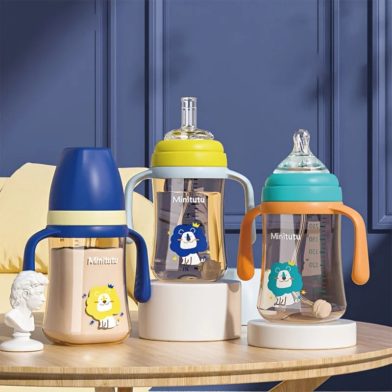1pcs  baby bottle, PP baby bottle with handle, including 3 interchangeable heads, bottles, cups, baby learning cup, 3-in-1 duckb