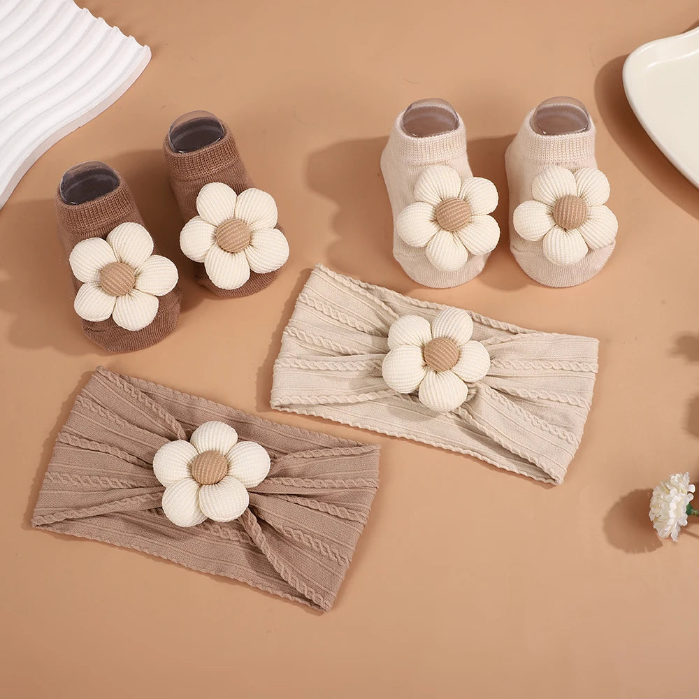 Ensemble Bébé Fille – Bandeau Fleur & Chaussettes